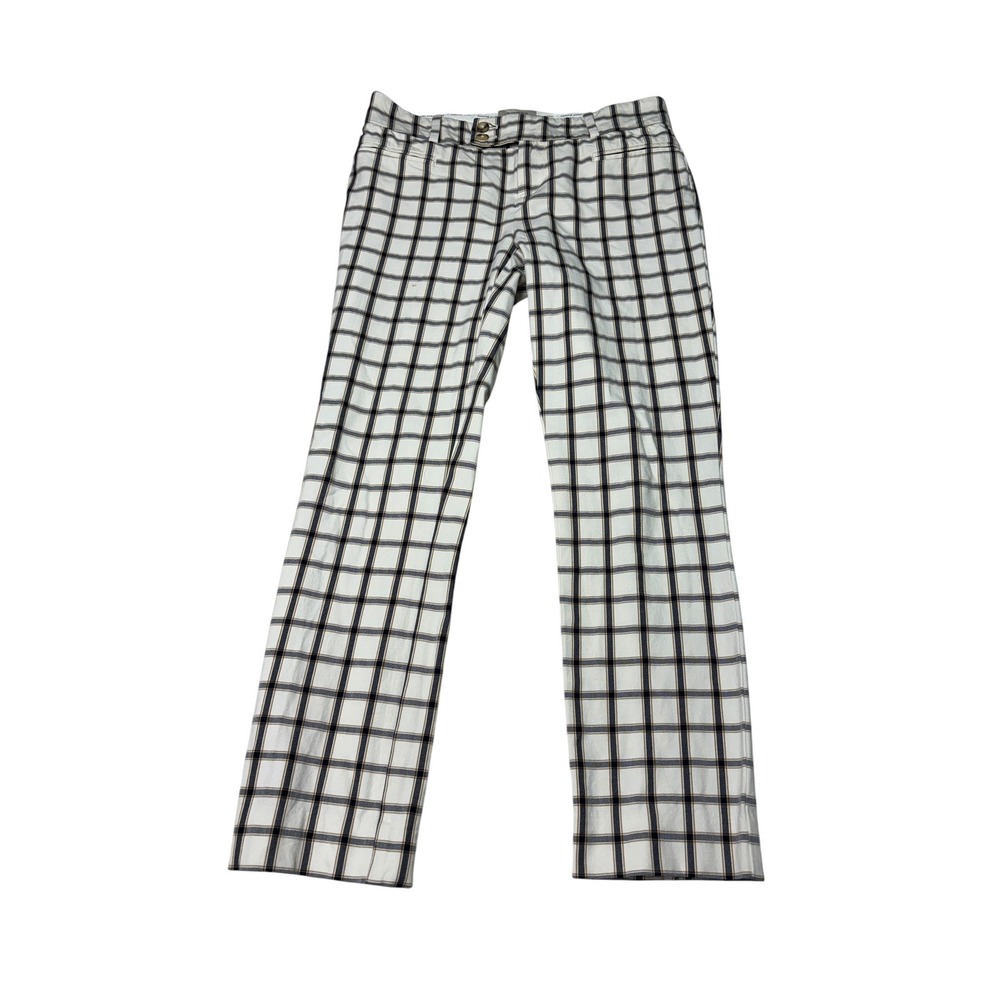 Anthropologie The Essential Slim Plaid Pants Tan Windowpane Womens 2 W30 L26